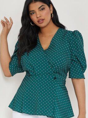 Eloquii Green Polka Dot Wrap Top 18